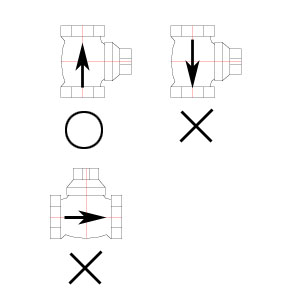 チャッキ弁の正しい設置方向　説明図